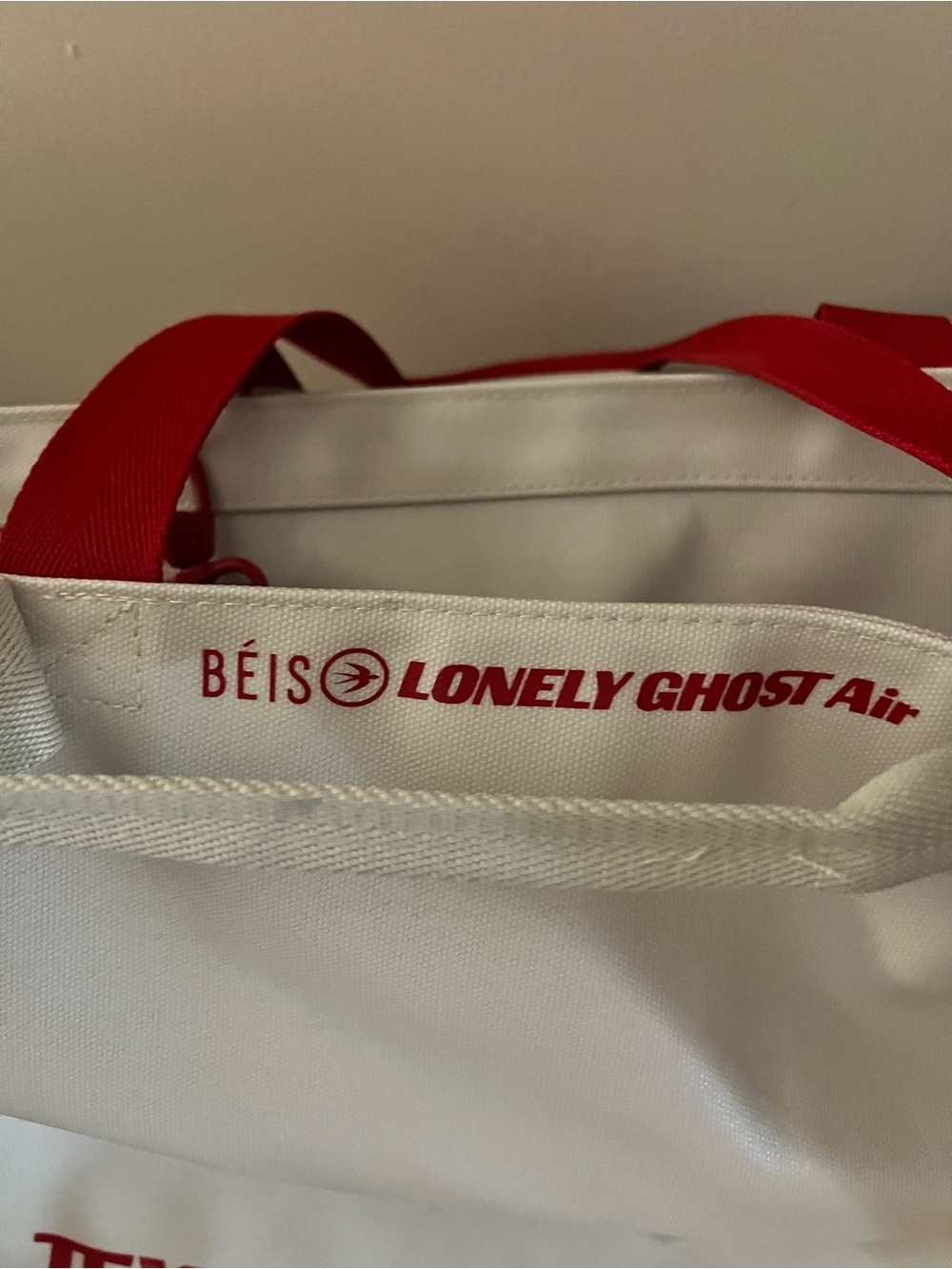 Beis x LONELY GHOST White Tote with Red Logo and Handles - Picture 7 of 10